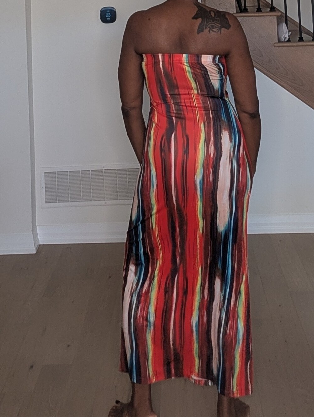 Strapless Red Multi-Color Maxi Dress - Picture 3 of 7